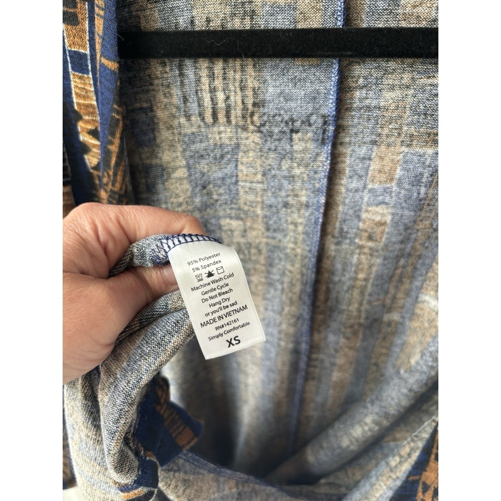 NWT Lularoe Sarah Duster Cardigan XS Blue Brown Geometric Print - Picture 6 of 7